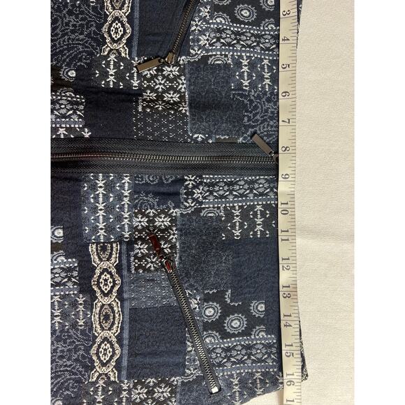 W By Worth Navy Blue Anf Black Patchwork Tapestry A Line Skirt Size 8 - Picture 9 of 10